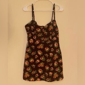 Urban Outfitters Large Floral Dress Spaghetti Straps Burgundy Womens UO